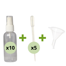 Set recipient plastic 60ml, pipetă și pălnie mini