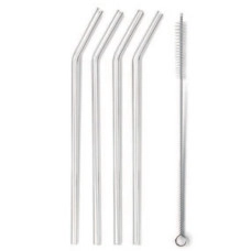 Set de 4 paie din sticlă borosilicată, reutilizabile, cu perie de curățare 21.5cm