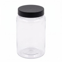 Borcan PET Transparent cu Capac Negru 85mm