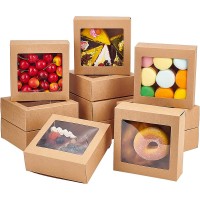 Set 16 cutii Cadou Pătrate din Carton Kraft, cu Fereastră Transparentă – 14x14x5cm 
