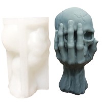 Forma de silicon 3D – Sculptură Mână cu Craniu, 6 x 10cm, Alb, pentru Lumânări Decorative