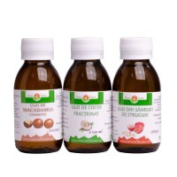 Pachet uleiuri: Cocos fractionat, Samburi de struguri, Macadamia cosmetic - 100ml Pachet uleiuri: Cocos fractionat, Samburi de struguri, Macadamia cosmetic - 100ml