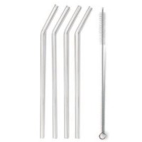 Set de 4 paie din sticla borosilicata, reutilizabile, cu perie de curatare 21.5cm