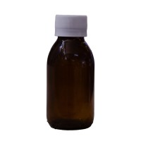 Sticla sirop 100 ml, bruna, PP 28, cu capac alb cu sigiliu